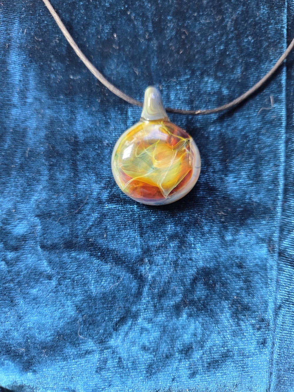 Artisan Multicolor Glass Pendant Necklace - Yellow & Orange - Picture 3 of 7